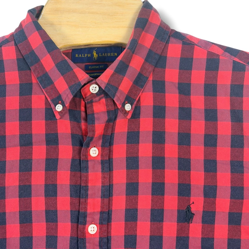 Ralph Lauren Button Down Mens XL Red Buffalo Plaid Flannel Performance Utility
